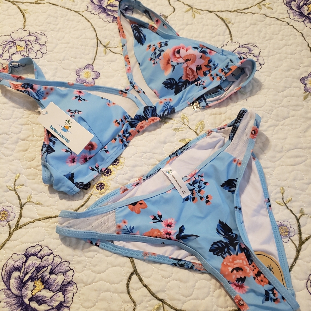 Blue Floral Bikini Set